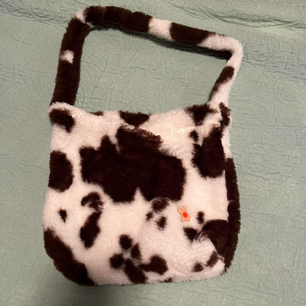 Fur cow print tote bag!